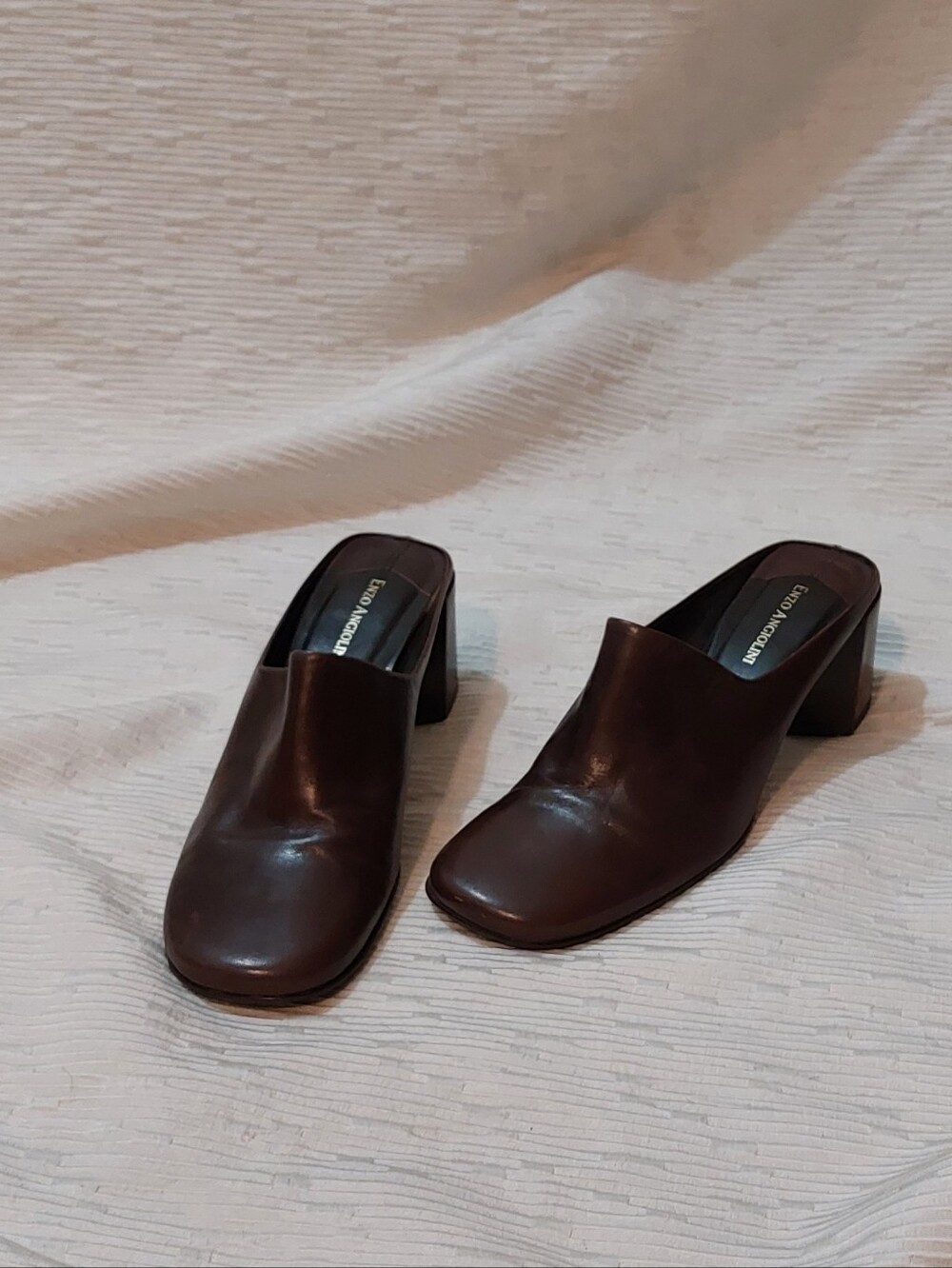 Enzo Angiolini Brown Leather Mule Heels Size 8.5 N
